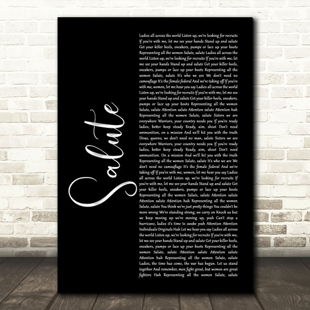 Little Mix Salute Black Script Song Lyric Art Print