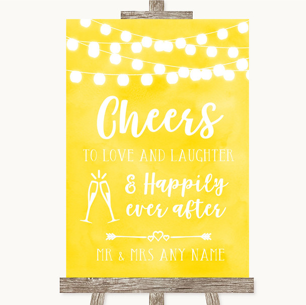 Yellow Watercolour Lights Cheers To Love Personalized Wedding Sign