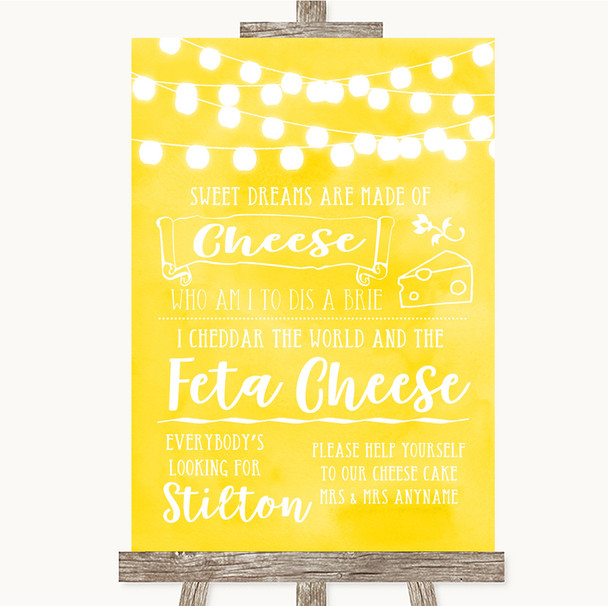 Yellow Watercolour Lights Cheesecake Cheese Song Personalized Wedding Sign