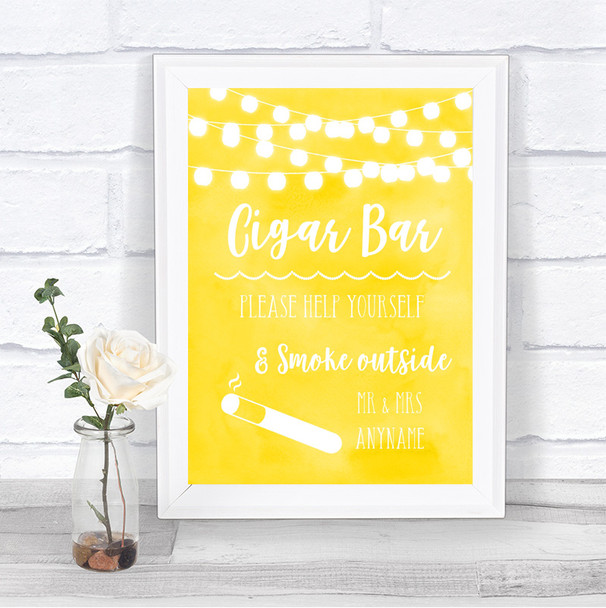 Yellow Watercolour Lights Cigar Bar Personalized Wedding Sign