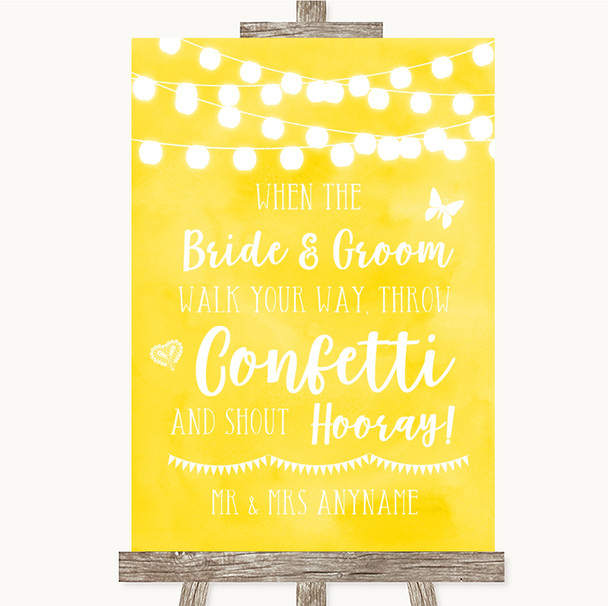 Yellow Watercolour Lights Confetti Personalized Wedding Sign