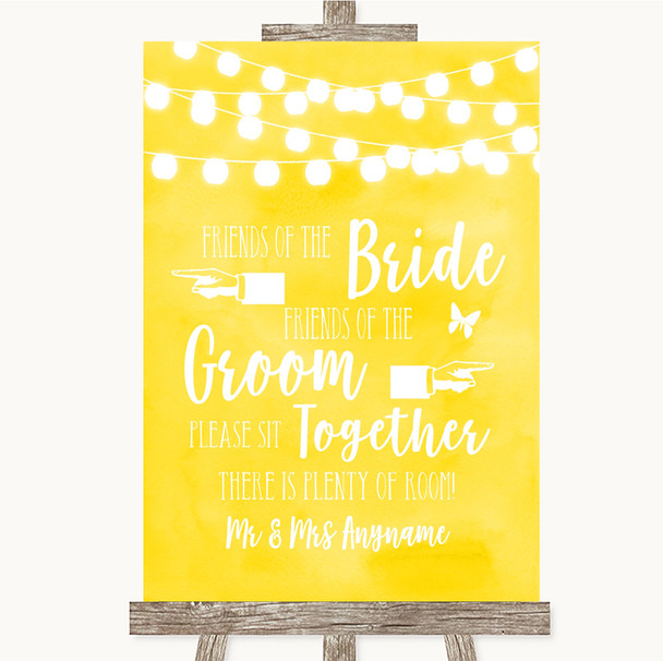 Yellow Watercolour Lights Friends Of The Bride Groom Seating Wedding Sign