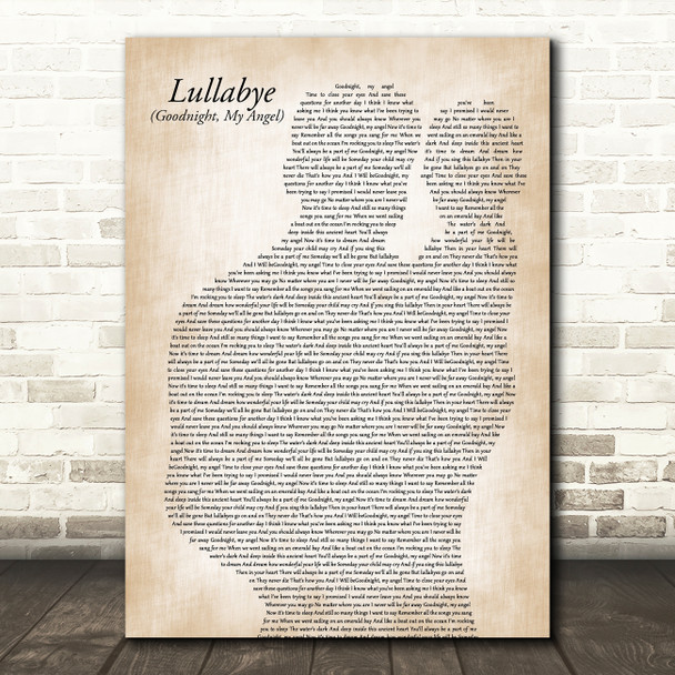 Billy Joel Lullabye (Goodnight, My Angel) Father & Baby Song Lyric Art Print