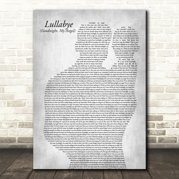 Billy Joel Lullabye (Goodnight, My Angel) Father & Baby Grey Song Lyric Art Print