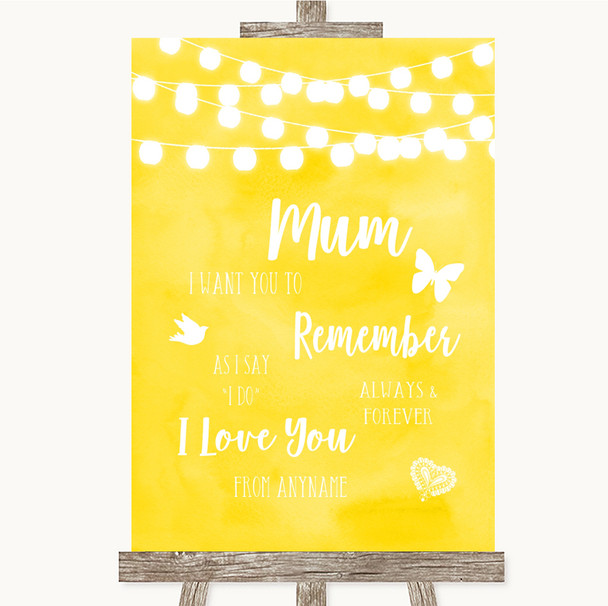 Yellow Watercolour Lights I Love You Message For Mum Personalized Wedding Sign