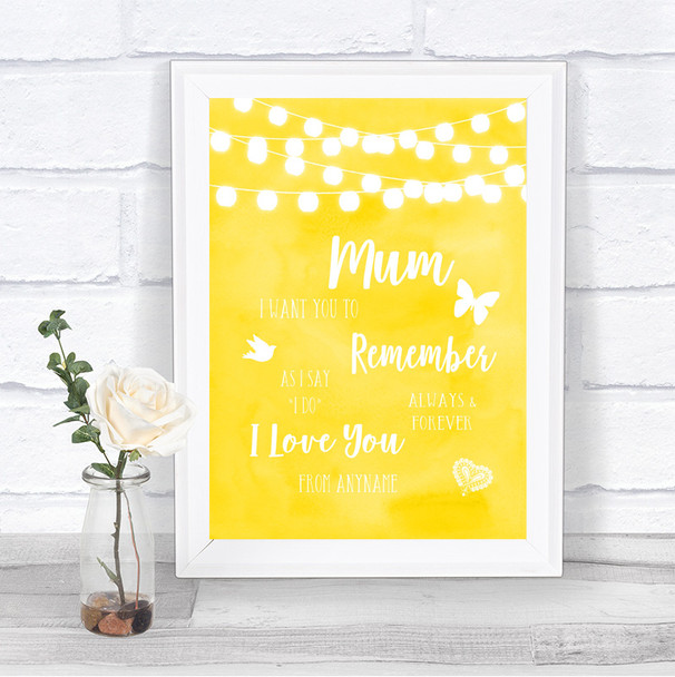 Yellow Watercolour Lights I Love You Message For Mum Personalized Wedding Sign