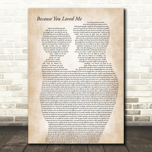 Celine Dion Because You Loved Me Father & Child Song Lyric Art Print