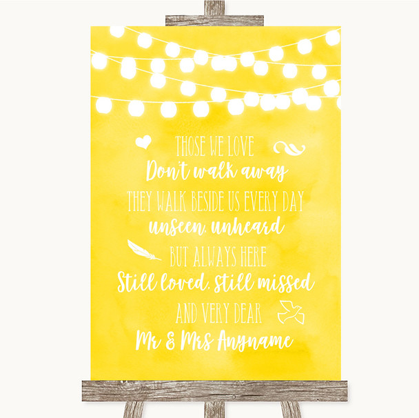 Yellow Watercolour Lights In Loving Memory Personalized Wedding Sign