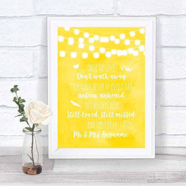 Yellow Watercolour Lights In Loving Memory Personalized Wedding Sign