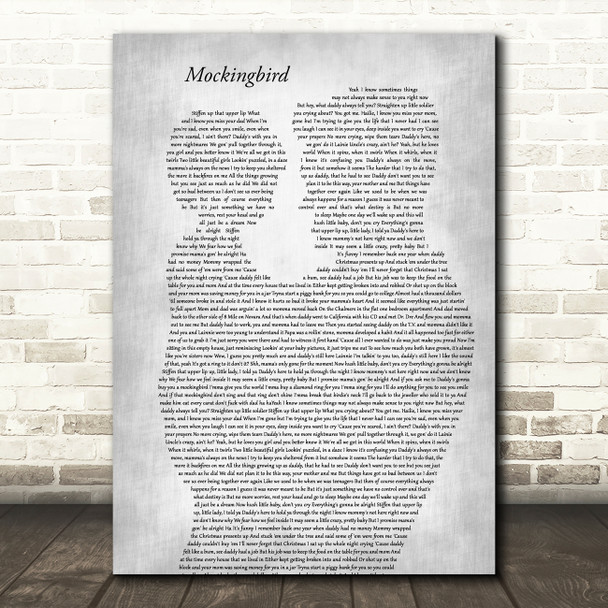 Eminem Mockingbird Father & Child Grey Song Lyric Art Print