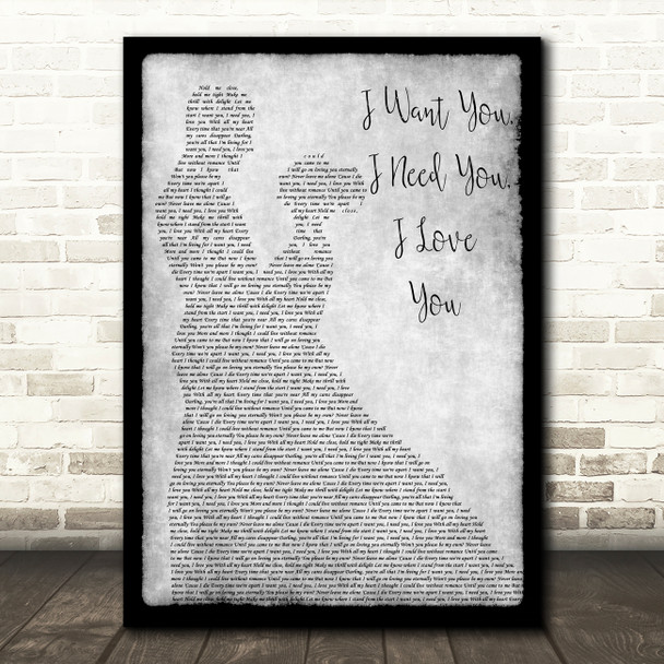 Elvis Presley I Want You, I Need You, I Love You Grey Man Lady Dancing Song Lyric Art Print