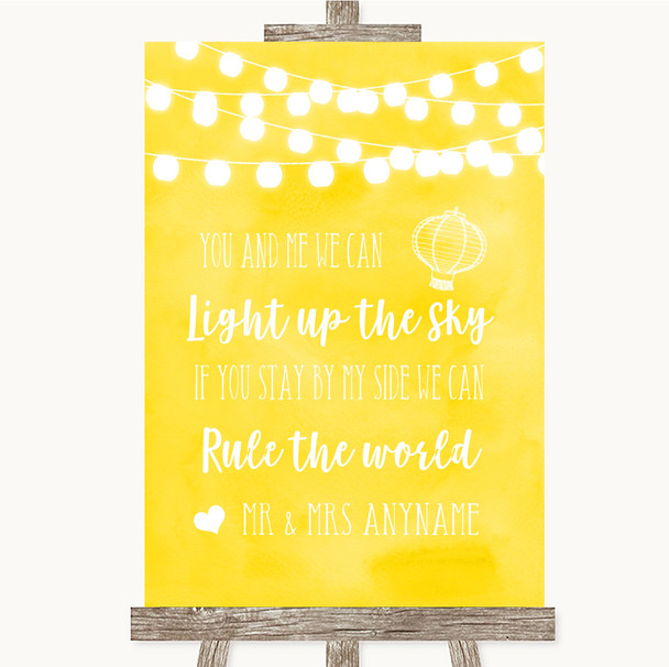 Yellow Watercolour Lights Light Up The Sky Rule The World Wedding Sign
