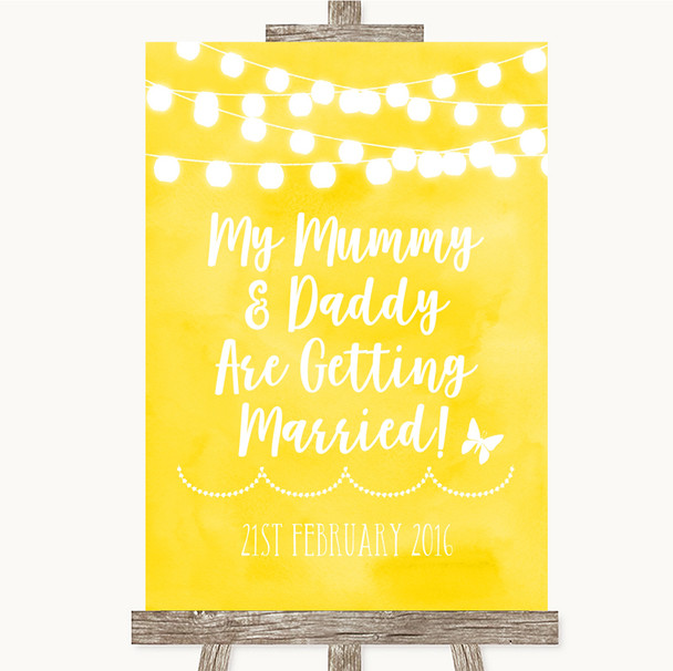 Yellow Watercolour Lights Mummy Daddy Getting Married Personalized Wedding Sign