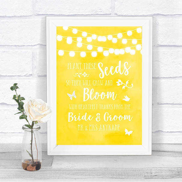 Yellow Watercolour Lights Plant Seeds Favours Personalized Wedding Sign