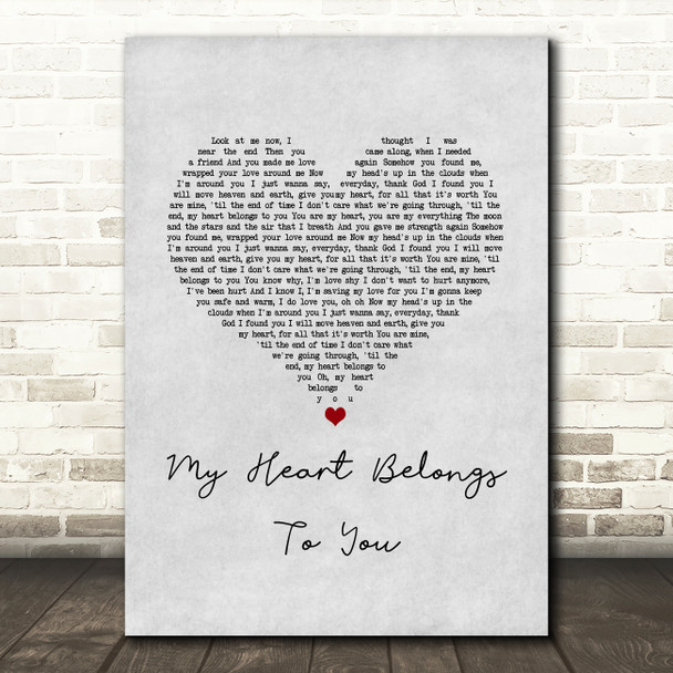 Peabo Bryson My Heart Belongs To You Grey Heart Song Lyric Art Print