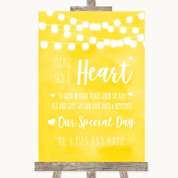 Yellow Watercolour Lights Sign a Heart Personalized Wedding Sign