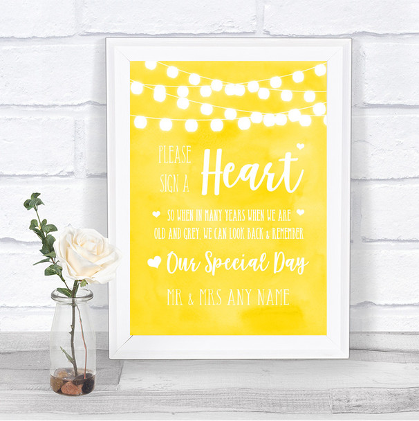 Yellow Watercolour Lights Sign a Heart Personalized Wedding Sign