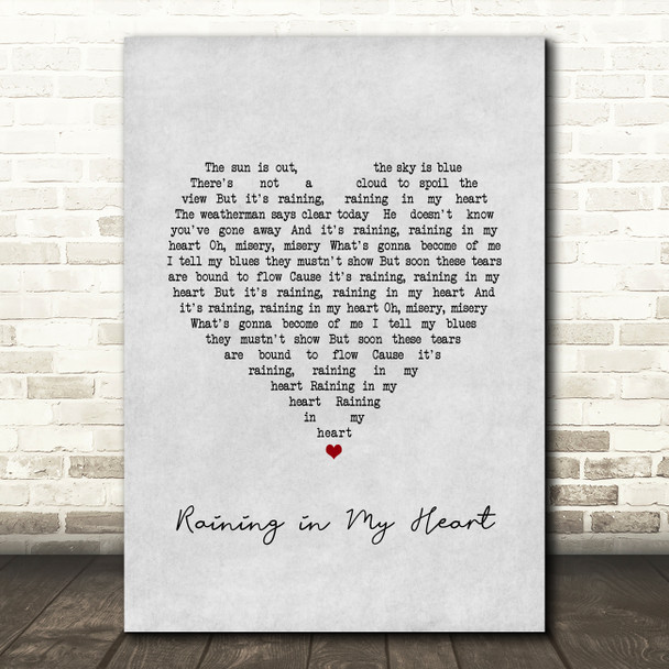 Buddy Holly Raining in My Heart Grey Heart Song Lyric Art Print