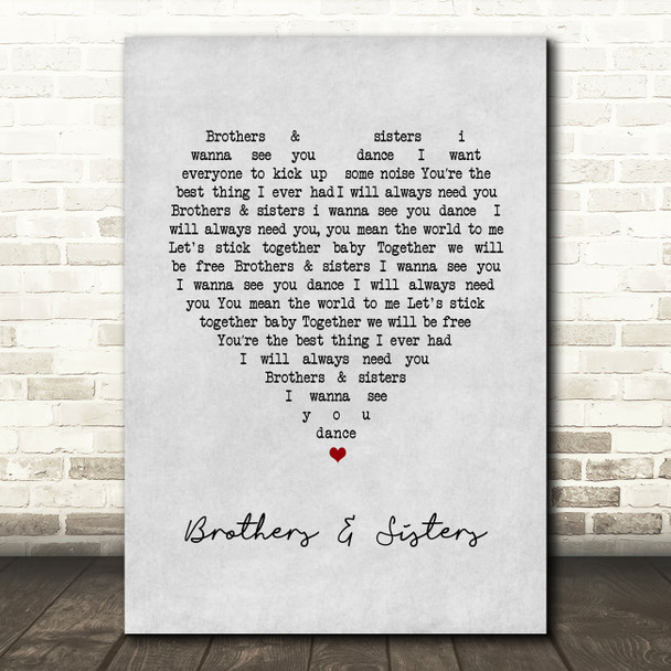 2 Funky 2 Brothers & Sisters Grey Heart Song Lyric Art Print