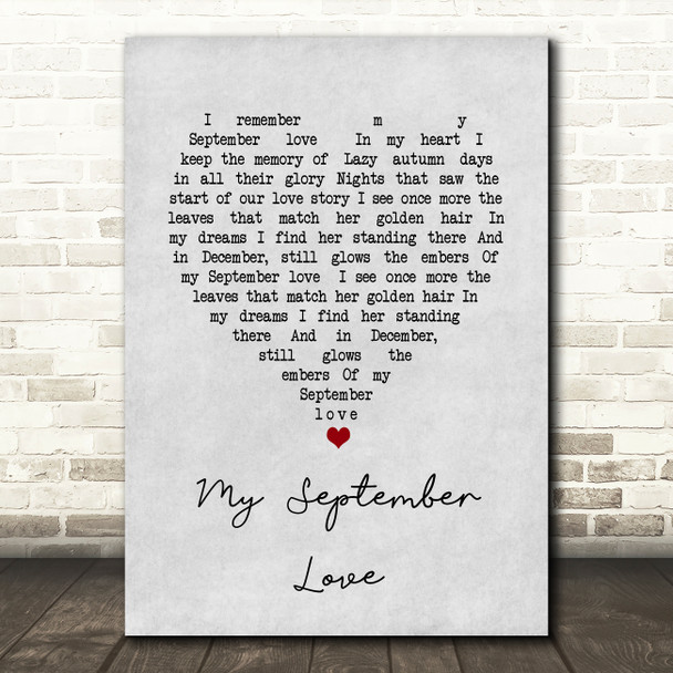 David Whitfield My September Love Grey Heart Song Lyric Art Print