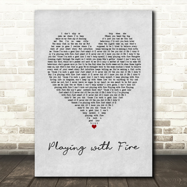 N-Dubz Playing with Fire Grey Heart Song Lyric Art Print