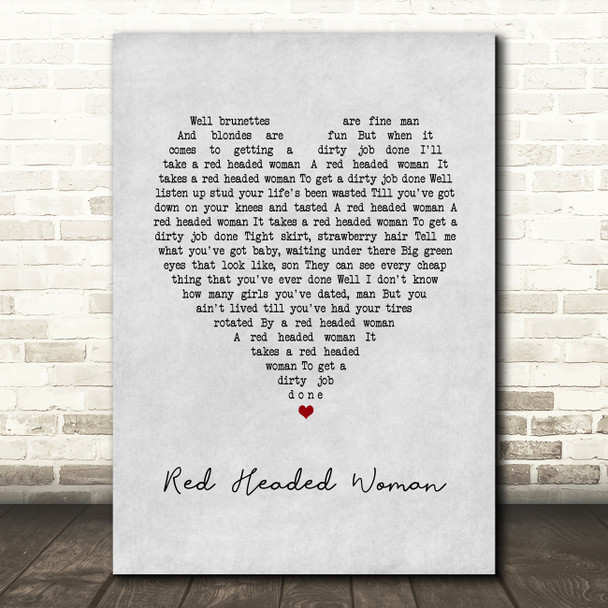 Bruce Springsteen Red Headed Woman Grey Heart Song Lyric Art Print