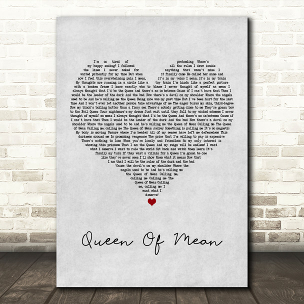 Sarah Jeffery Queen Of Mean Grey Heart Song Lyric Art Print