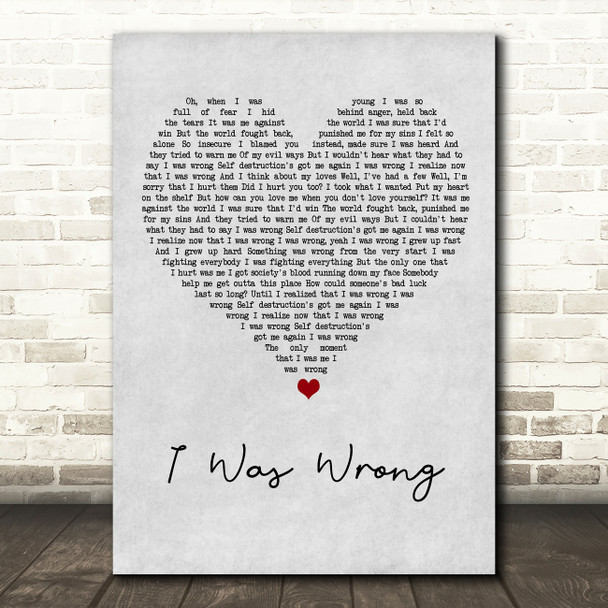 Social Distortion I Was Wrong Grey Heart Song Lyric Art Print