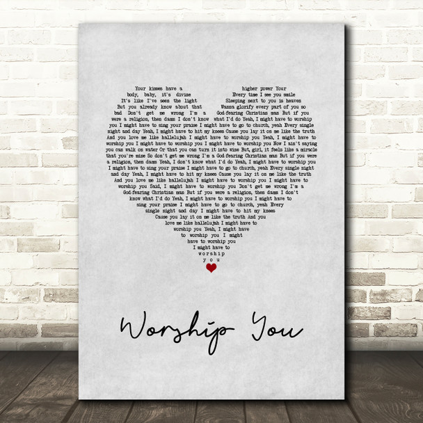 Kane Brown Worship You Grey Heart Song Lyric Art Print