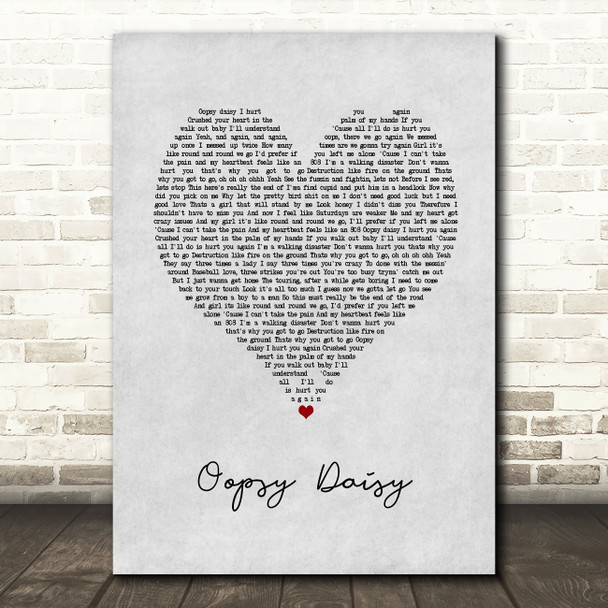 Chip Oopsy Daisy Grey Heart Song Lyric Art Print