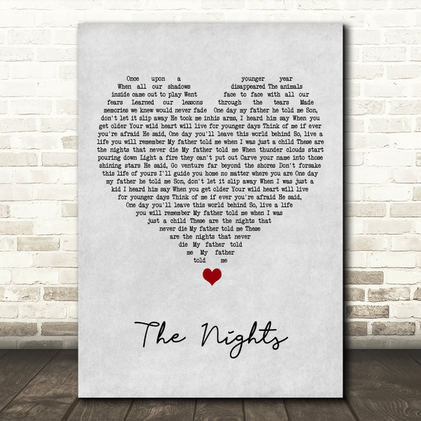 Avicii The Nights Grey Heart Song Lyric Art Print