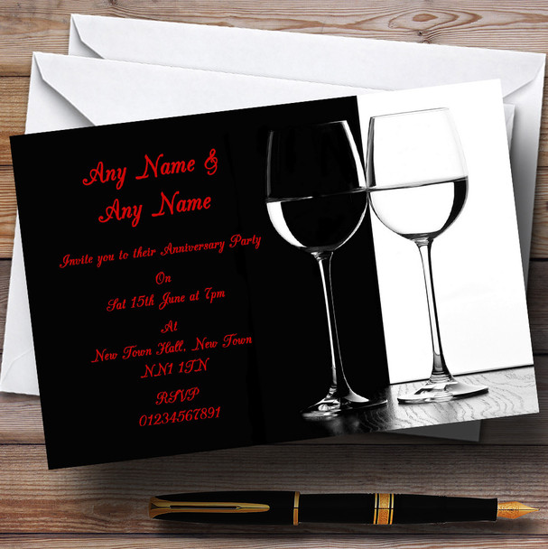 Black White Red Wine Wedding Anniversary Party Personalized Invitations