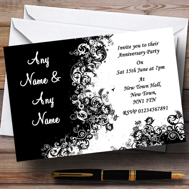 Black White Swirls Wedding Anniversary Party Personalized Invitations