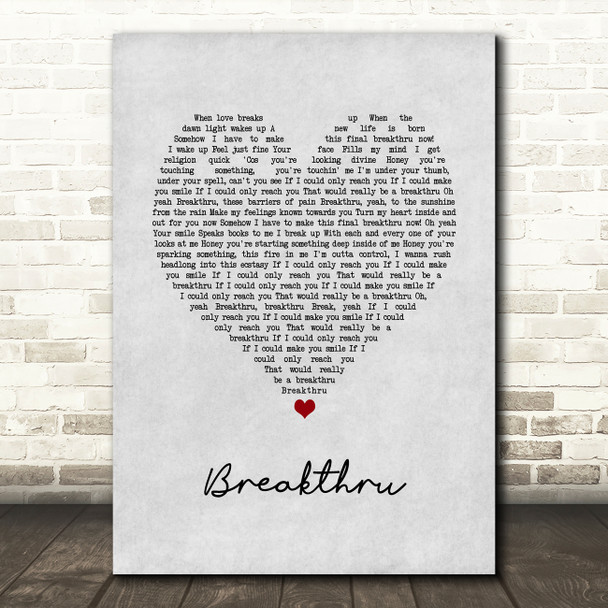 Queen Breakthru Grey Heart Song Lyric Art Print