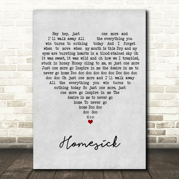 The Cure Homesick Grey Heart Song Lyric Art Print