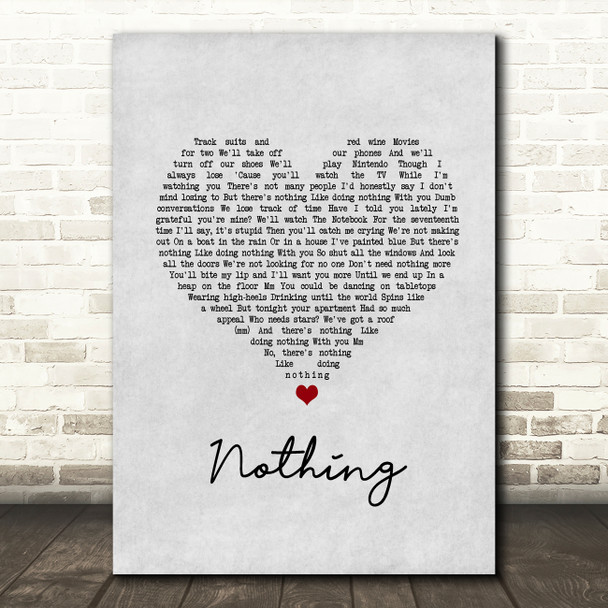 Bruno Major Nothing Grey Heart Song Lyric Art Print