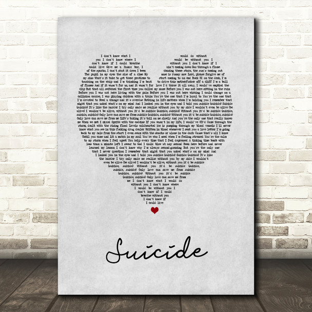 Jelly Roll Suicide Grey Heart Song Lyric Art Print