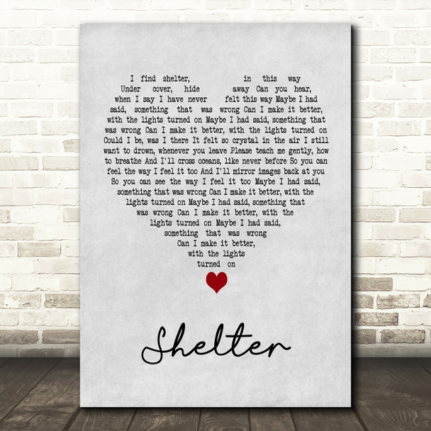 The xx Shelter Grey Heart Song Lyric Art Print