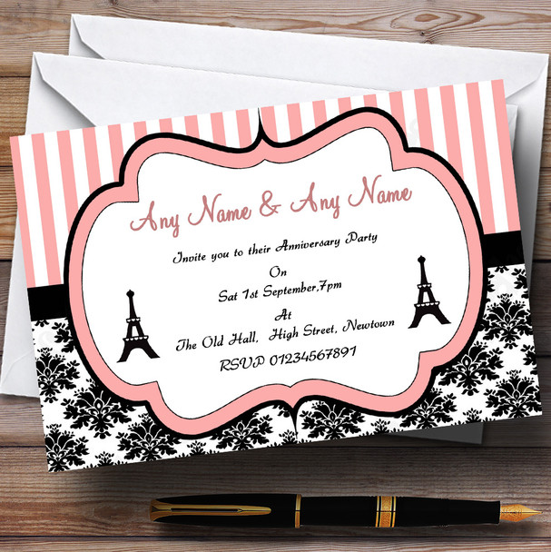 Parisian Paris Eiffel Tower Wedding Anniversary Party Personalized Invitations