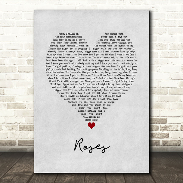 Saint Jhn Roses Grey Heart Song Lyric Art Print