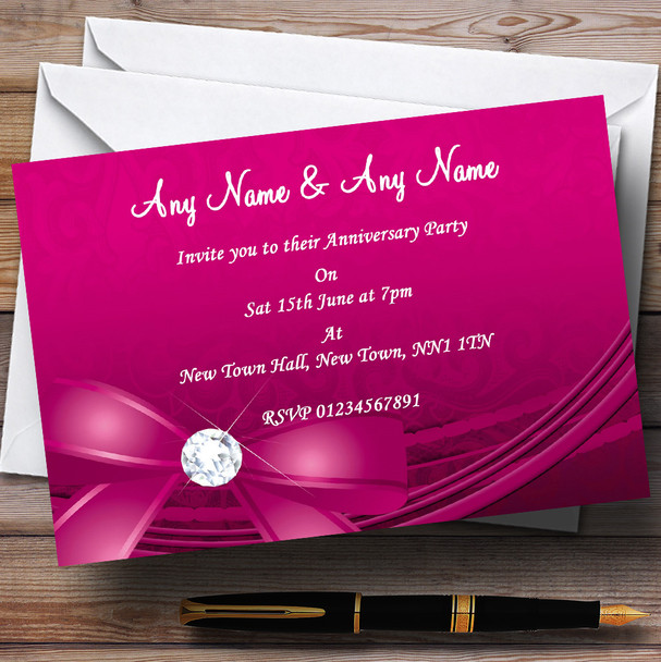 Pink Bow And Diamond Wedding Anniversary Party Personalized Invitations