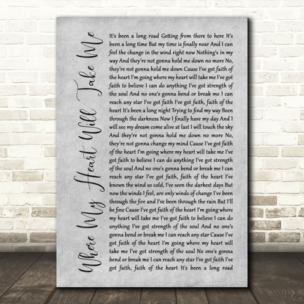 Russell Watson Where My Heart Will Take Me Grey Rustic Script Song Lyric Art Print