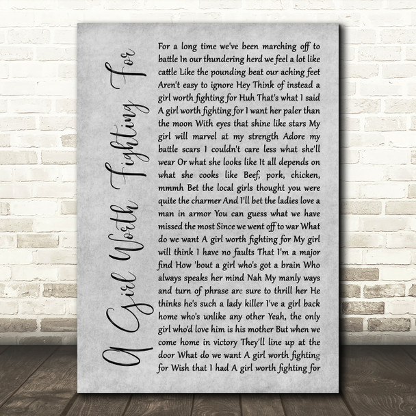 Mulan A Girl Worth Fighting For Grey Rustic Script Song Lyric Art Print