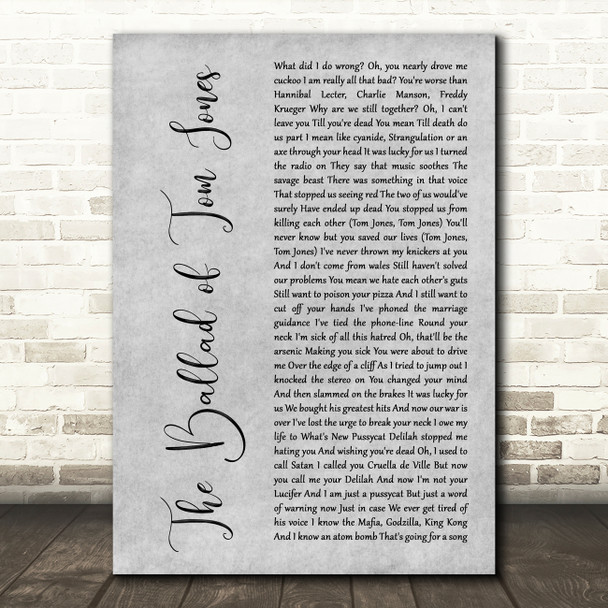 Space The Ballad of Tom Jones Grey Rustic Script Song Lyric Art Print