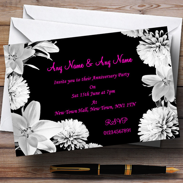 Stunning Lily Flowers Black Pink White Wedding Anniversary Party Personalized Invitations