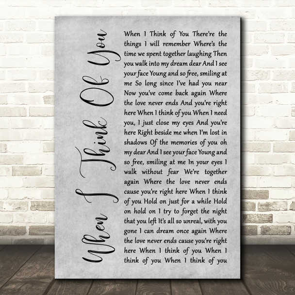 Steve Perry When I think of you Grey Rustic Script Song Lyric Art Print