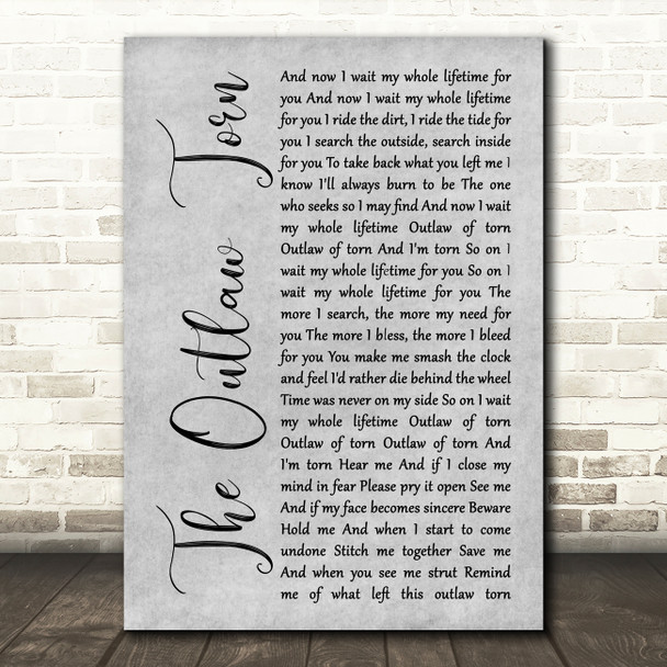 Metallica The Outlaw Torn Grey Rustic Script Song Lyric Art Print