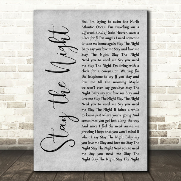 Jane Olivor Stay the Night Grey Rustic Script Song Lyric Art Print