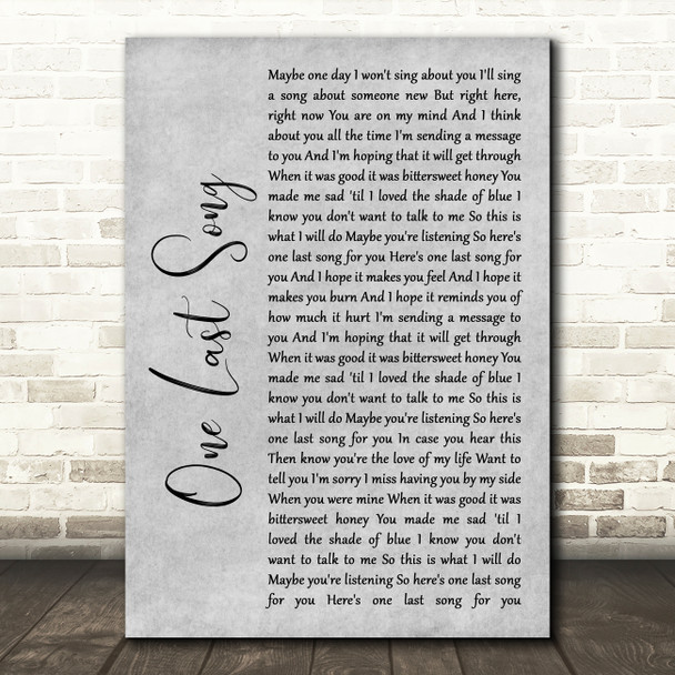 Sam Smith One Last Song Grey Rustic Script Song Lyric Art Print