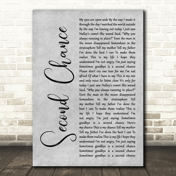 Shinedown Second Chance Grey Rustic Script Song Lyric Art Print